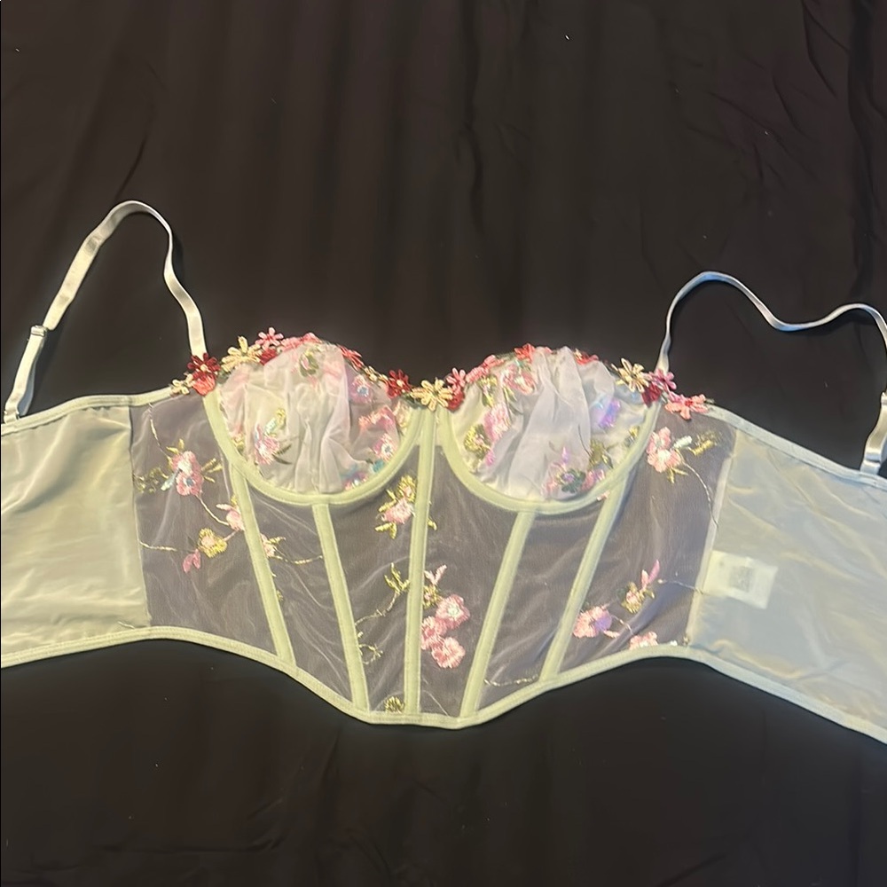 SHEIN Green and Pink Corset Top